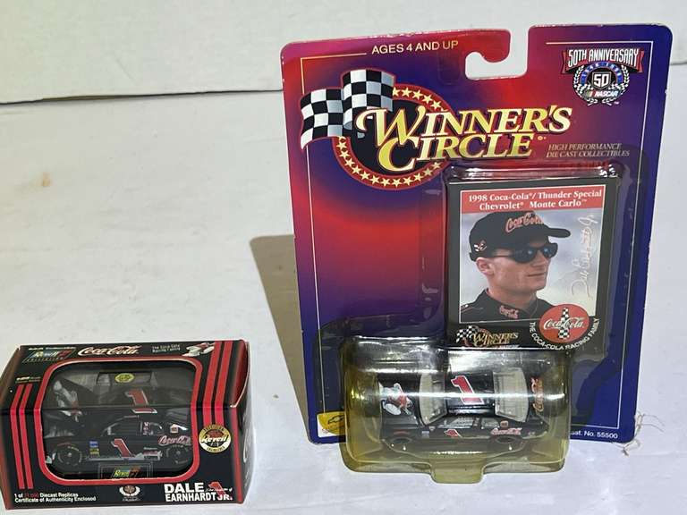 Dale Earnhardt Jr. miniature diecast stock car replicas, both come in original packaging, see pictures for details. image