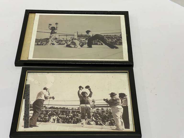 Framed photographic prints of ring announcer Frank Freeman, Jerry Quarry, and Alex Hawkins. This was a special exhibition match, see pictures for details. image