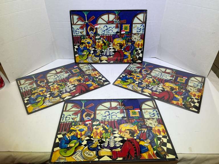 Decorative fiber board placemats with cork back, set of four, see pictures for details. image