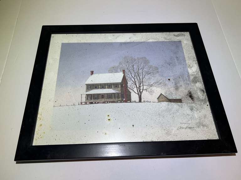Framed and signed Jim Harrison print, this piece needs cleaning, see pictures for details. image