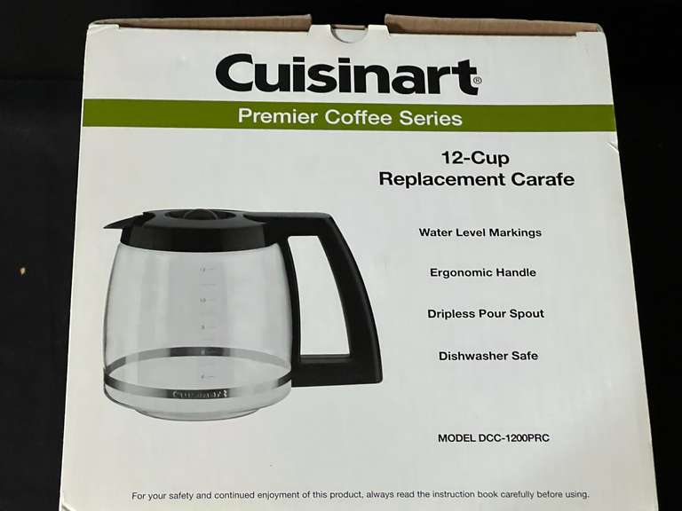 LR… Cuisinart 12 cup replacement coffee carafe, still new in the box, see pictures for details.