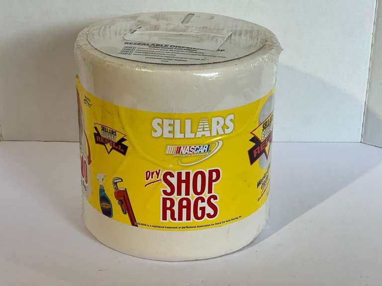 Sellars dry shop rags, roll of 300 1-ply disposable towels, roll is still sealed, see pictures for details. image