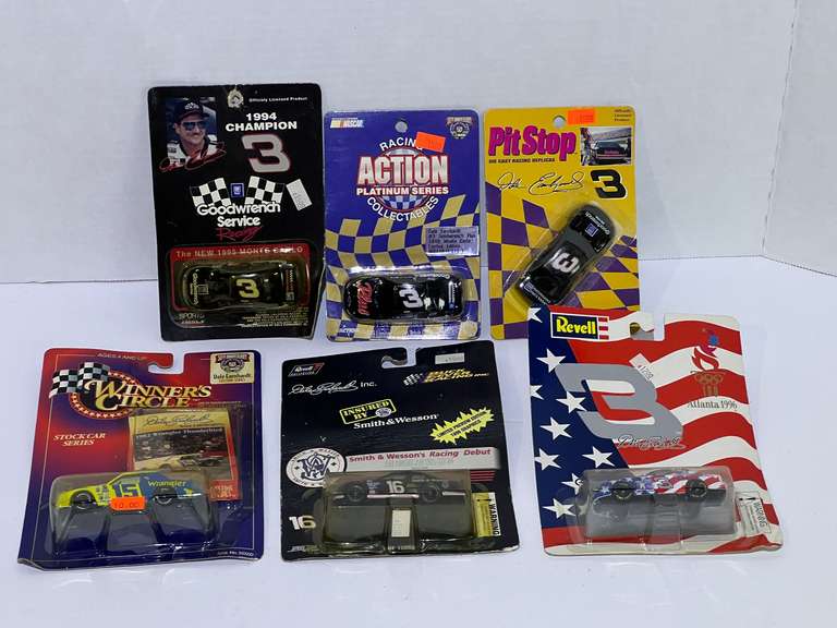 Assorted diecast stock car miniature replicas, featuring Dale Earnhardt, and Ron Hornaday Jr. , six pieces, all pieces are still in original packaging, see pictures for details. image