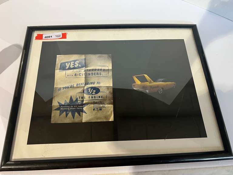 Framed Plymouth Super Bird wing car poster, see pictures for details. image