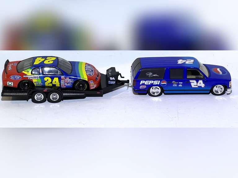 #24 Jeff Gordon Chevy Suburban hauler with trailer replicas and DuPont car replica, see pictures for details. image