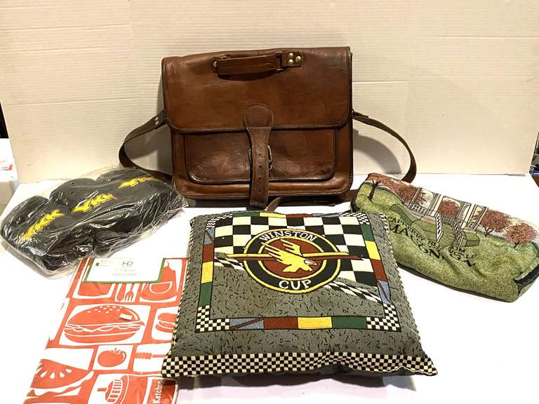 Leather satchel, tote, accent pillow, foam pad, and more. See pictures for details. image