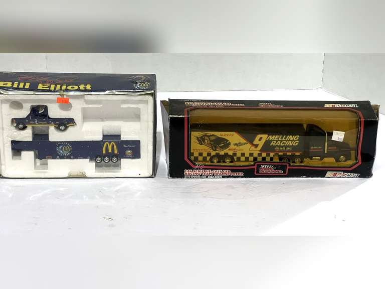 Bill Elliott, #9, and #94, diecast racing team transports, two pieces, both are still in original packaging, see pictures for details. image