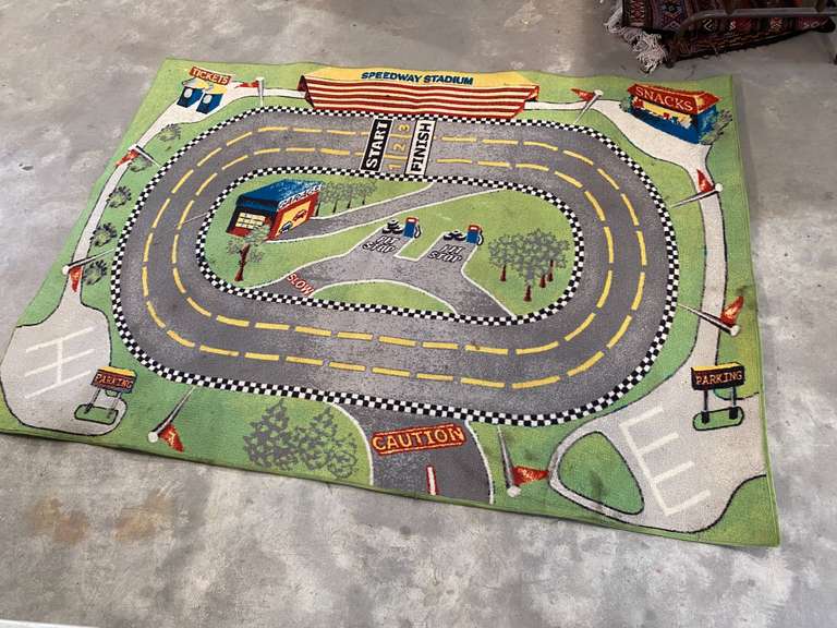 Racing themed area rug, see pictures for measurement details. image