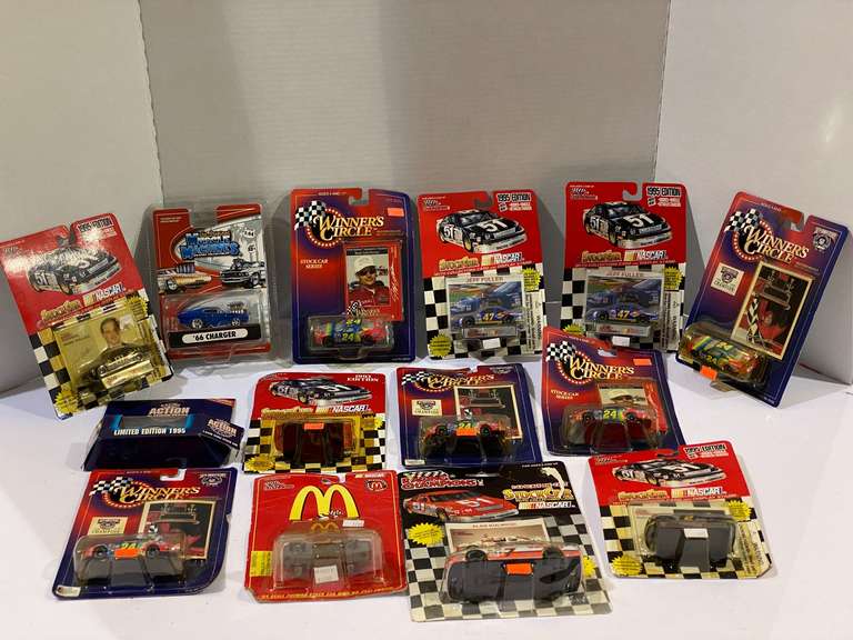 Assorted diecast stock car miniature replicas, still in original packaging, see pictures for details. image