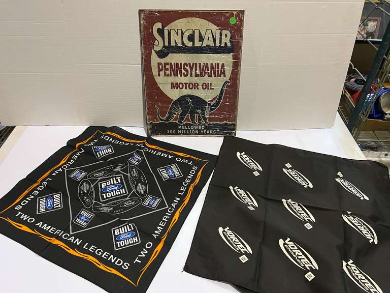 Vintage sign replica, also includes GM and Ford bandannas, see pictures for details. image