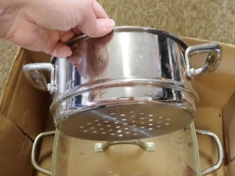 Assorted Cookware: Copper Chef Pan, Stainless Steel Steamer, Kettle