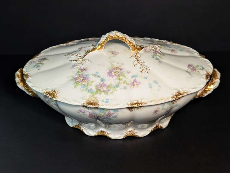 OLD THEODORE HAVILAND LIMOGES FRANCE OVAL SERVING BOWL WITH HANDLES AND LID image