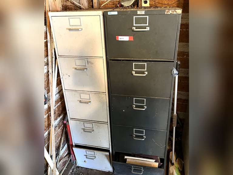 S2…Five drawer metal file cabinets, set of two, with content, see pictures for details. image