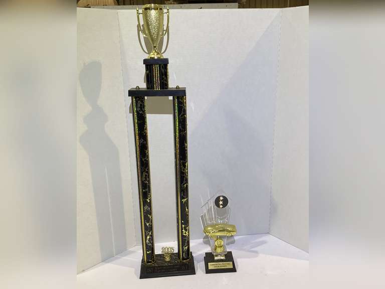 Car club trophies, two pieces, these trophies are in good shape and can be repurposed, see pictures for details. image