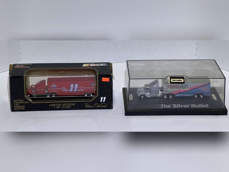 Bill Elliott, #11, diecast transport replica, still in original packaging, also includes a Matchbox, The Silver Bullet #42, transport replica, comes with display case, see pictures for details. image