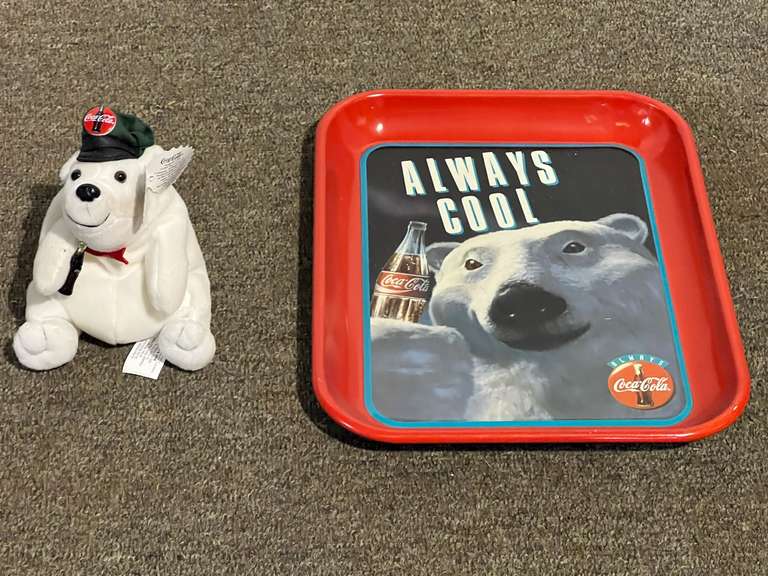Vintage, collectible Coca-Cola tray reproduction, also comes with the Coca-Cola polar bear beanbag plush toy, see pictures for details. image