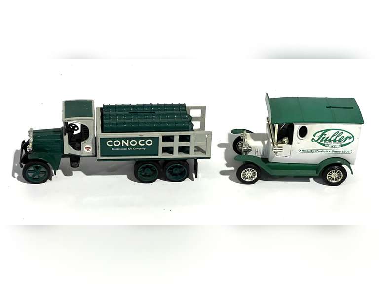 Diecast vintage truck replica Conoco, also includes a vintage Fuller brush diecast replica coin bank, see pictures for details. image