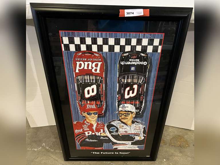 Framed “The Future Is Now” poster featuring Dale Earnhardt/Dale Earnhardt Jr. See pictures for details. image
