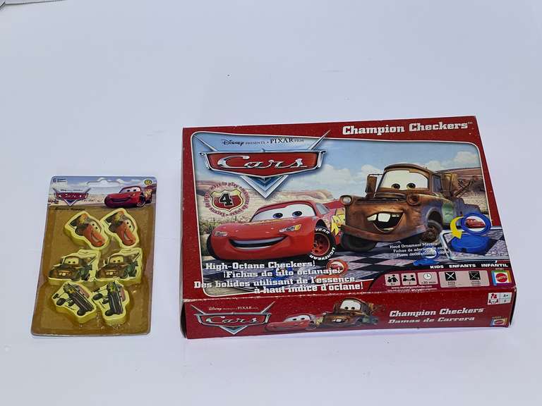 Disney Pixar Cars Champion Checkers, also includes Disney Pixar Cars erasers, both come in original packaging, see pictures for details. image