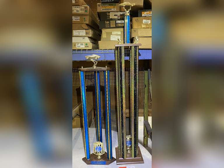 Car club trophies, two pieces, these trophies are in good shape and can be repurposed, see pictures for details. image