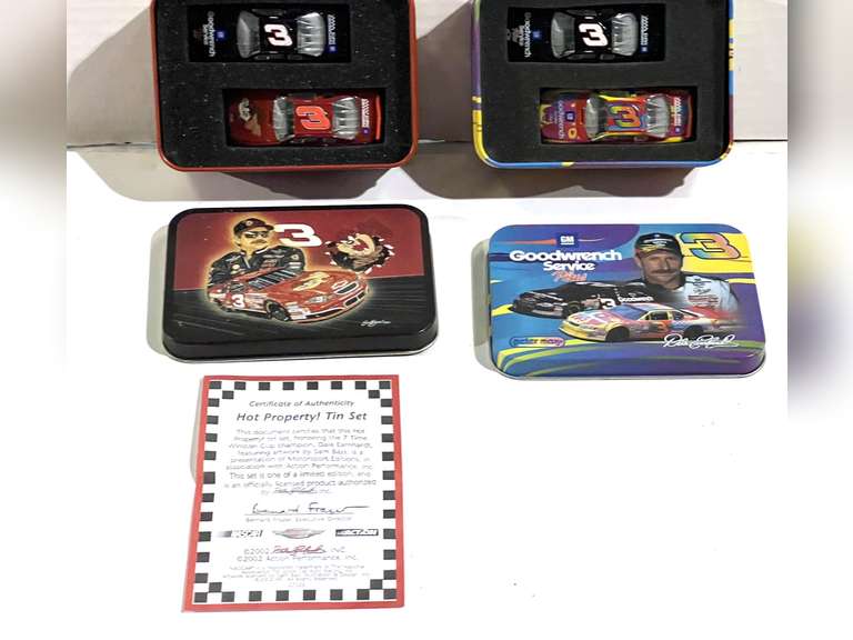 Dale Earnhardt diecast cars with collectible tins, set of two with two cars each, see pictures for details. image