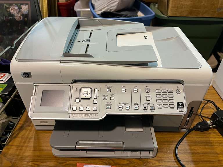 HP Photosmart C6180,  all in one, powers up, comes with Dell keyboard, see pictures for details. image