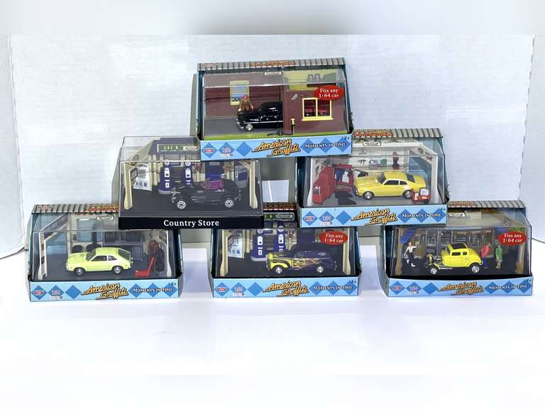 American Graffiti diecast collection, “Moments In Time”, set of five, all are still in original packaging. Also includes collectible die-cast model car and diorama set, “Country Store”, see pictures for details. image