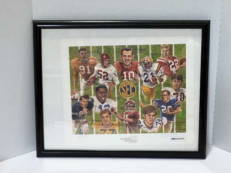 Framed, signed, and numbered Bell South poster, “Living Legends of SEC Football”, see pictures for details. image