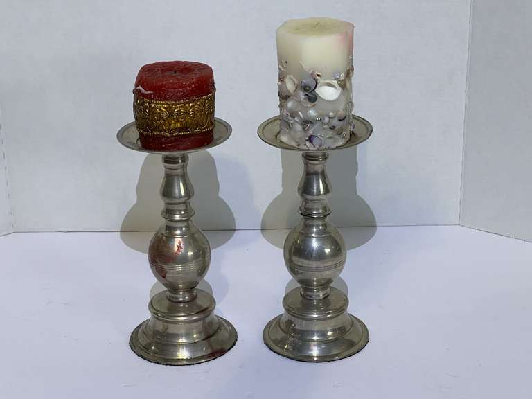 Pillar candle stands with candles, set of two, see pictures for details. image