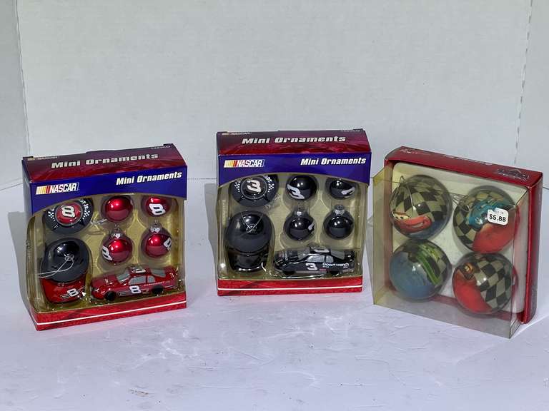 NASCAR and Disney Pixar cars collectible ornaments, three packages, see pictures for details. image