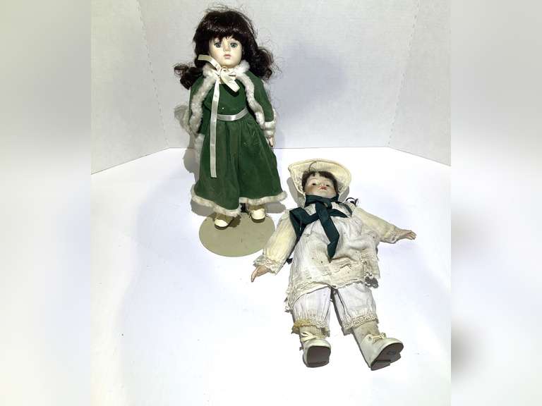 Collectible dolls, two pieces, one with stand, see pictures for details. image