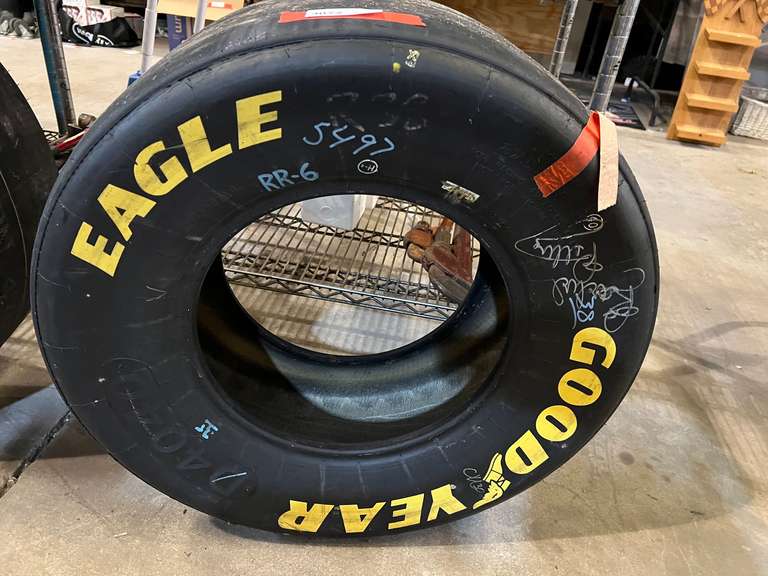Used Eagle Goodyear racing tire, 27.5 X 12.0-15, this tire has a Richard Petty signature, (has not been authenticated), see pictures for details. image