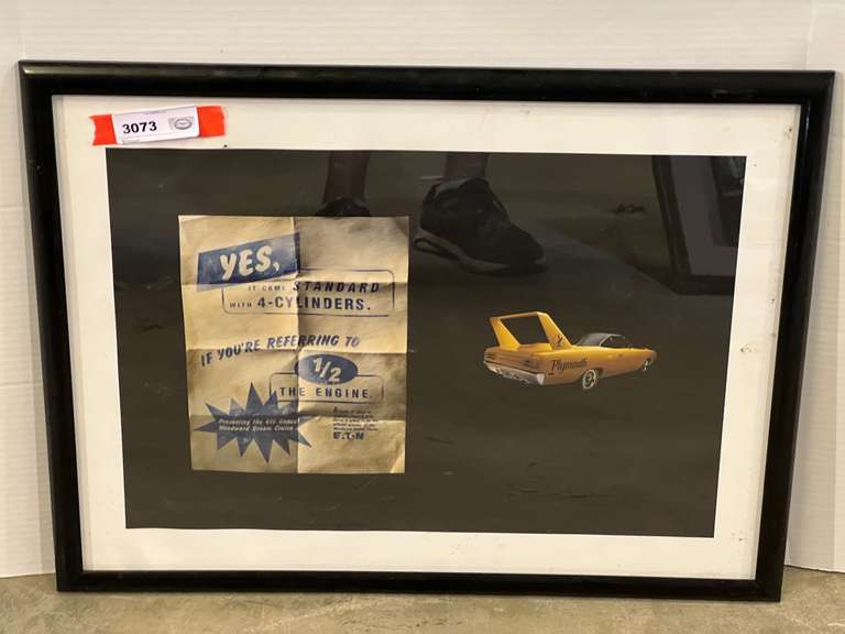 Framed Plymouth Super Bird wing car poster, see pictures for details. image