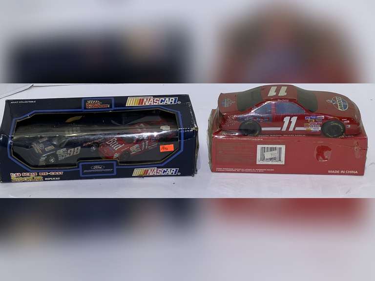 #98, #11, diecast stock car replicas, also includes a Bill Elliott, #11, diecast stock car coin bank, both are in original packaging, see pictures for details. image