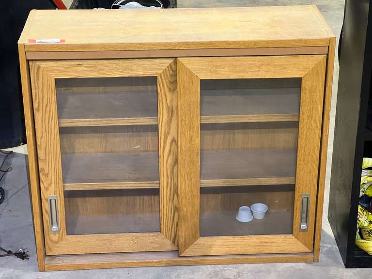 Wooden sliding glass door cabinet, see pictures for details. image