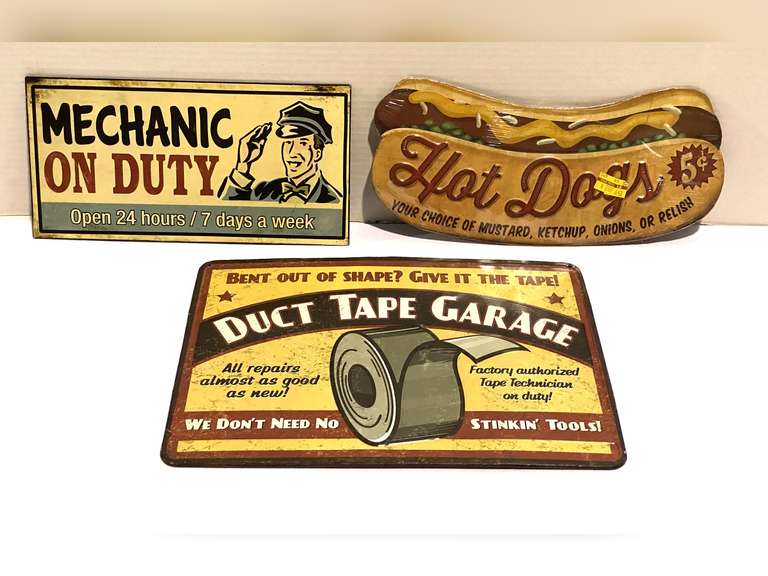 Vintage sign replicas, three pieces, see pictures for details. image