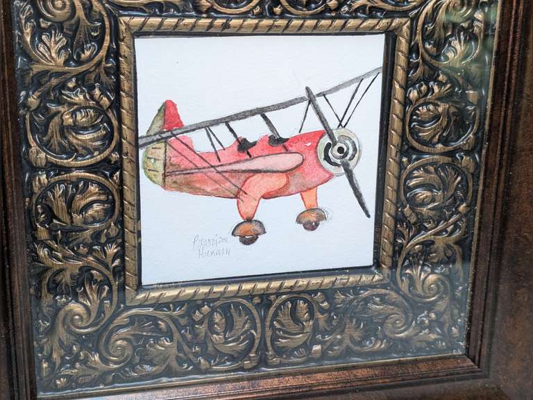 NICELY FRAMED SIGNED ART, OLD AIRPLANE