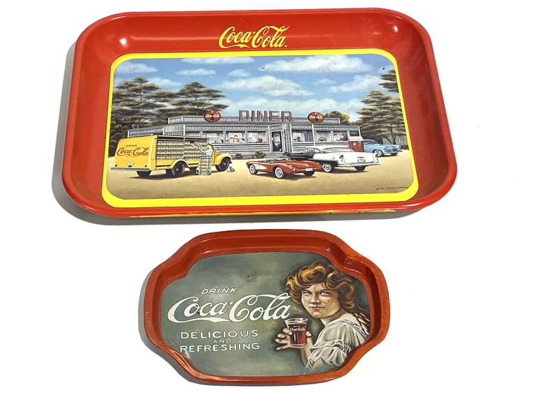 Vintage Coca-Cola tray replicas, two pieces, see pictures for details. image