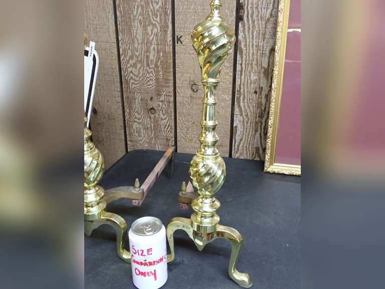 Pair of Decorative Brass Fireplace Andirons