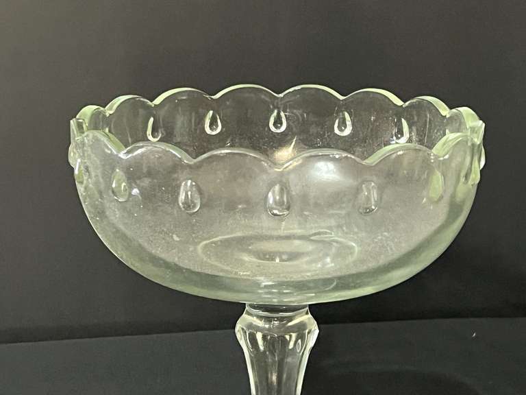 LR…Clear, teardrop pedestal glass bowl, believed to be vintage Indiana glass, see pictures for details.