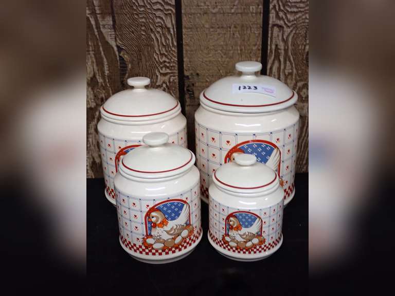 Set of 4 Graduated Chicken Motif Canisters