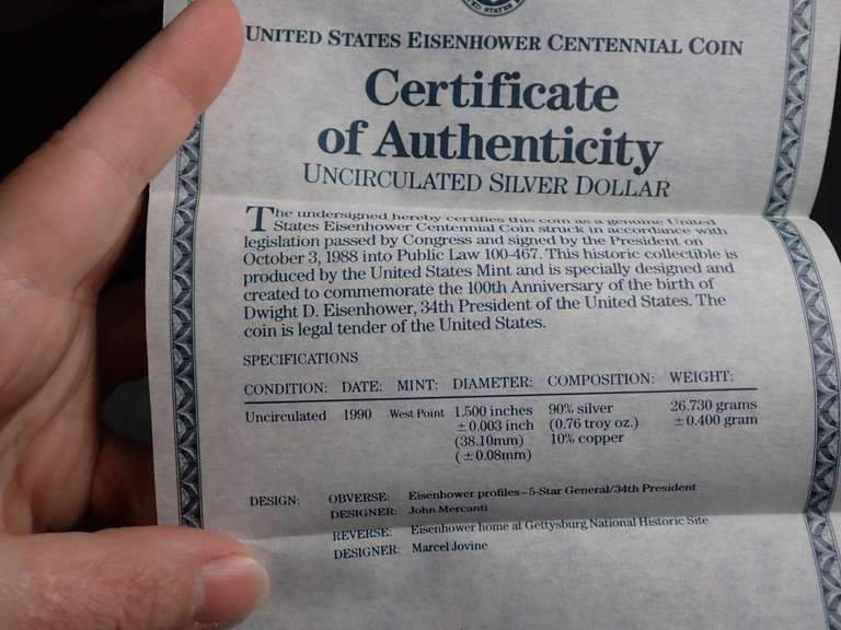 1990 UNCIRCULATED EISENHOWER CENTENNIAL SILVER DOLLAR COIN
