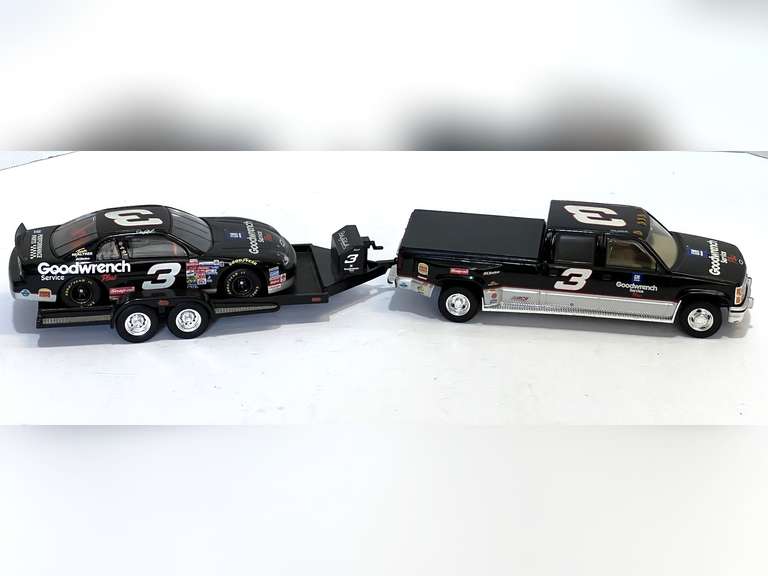 Dale Earnhardt Sr. #3 diecast Goodwrench Service Plus car, along with a matching hauler truck. See pictures for details. image