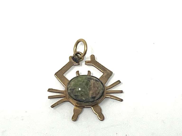 Petite crab with carved scarab pendant, 1/20 12 K GF, see pictures for details. image