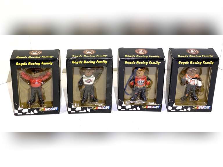 Boyd’s Bears Racing Family ornaments, four pieces, all are in original boxes, see pictures for details. image