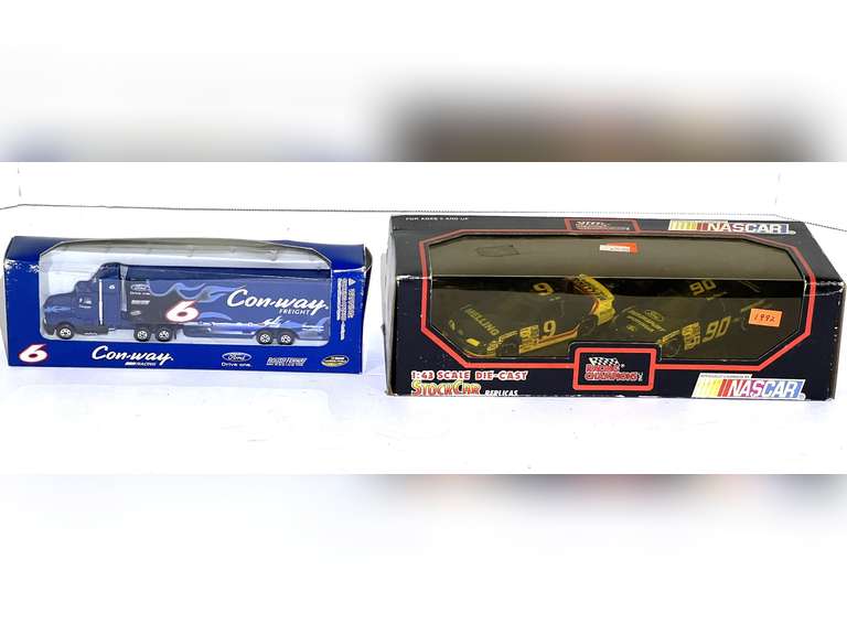 Conway Racing, #6 race car transport, also includes two diecast stock car replicas, both are in original packaging, see pictures for details. image