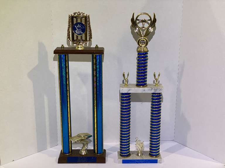 Large car club trophies, two pieces, these pieces are in good shape and can be repurposed, see pictures for details. image