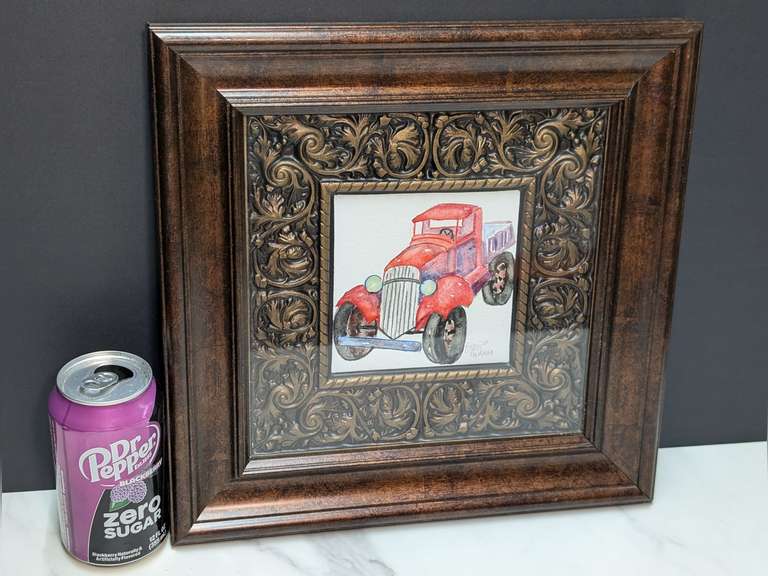 NICELY FRAMED SIGNED ART, OLD TRUCK