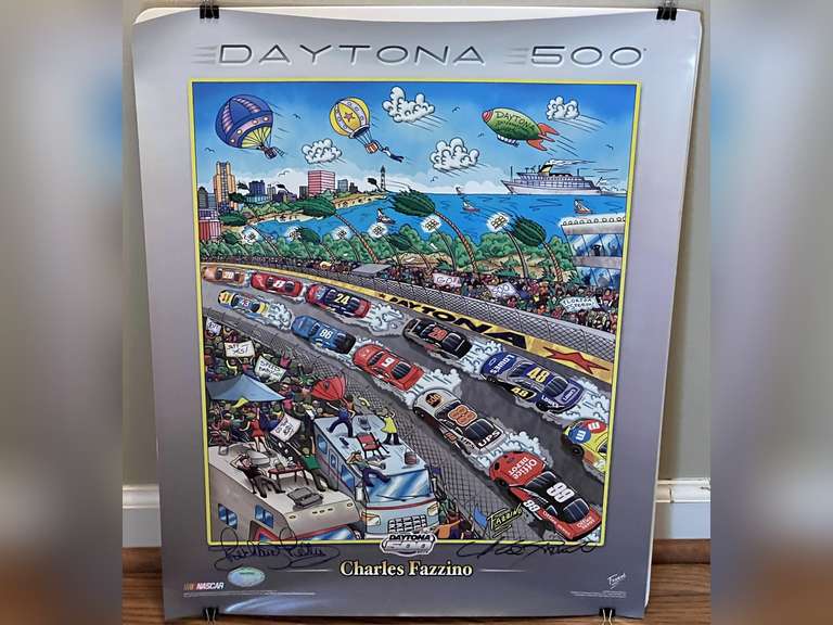 Charles Fazzino 2006 Daytona 500 poster with autographs, believed to be real, (not authenticated), please inspect for yourself, see pictures for details. image