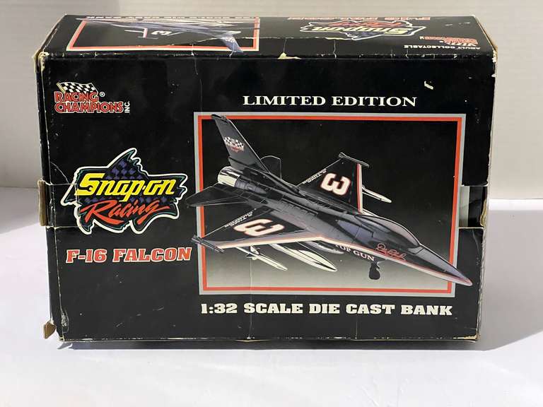 Dale Earnhardt, #3 F-16 Falcon diecast coin bank, still new in the box, see pictures for details. image